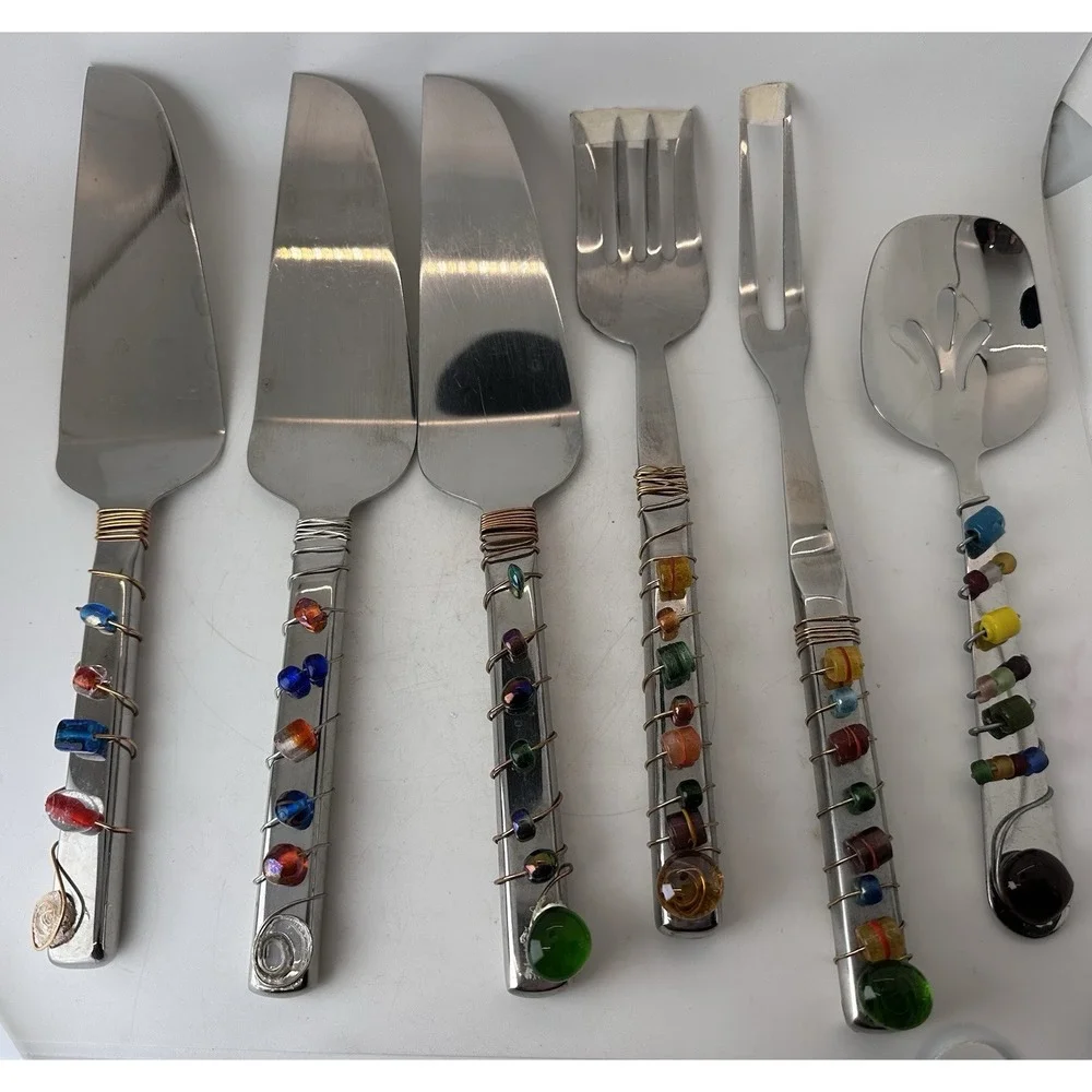 Handmade Beaded Wire Wrapped Stainless Serving Utensils Mixed Lot of 6